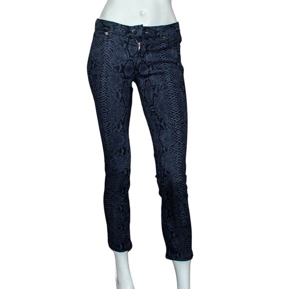 CHRISTOPHER KANE Blue Indigo Snake Print Jeans Zip ankle Size 25 - Picture 1 of 12